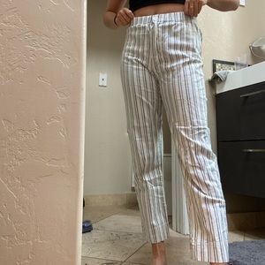 White linen pants with blue stripes!